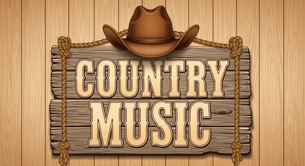 Country Music Sign A Rustic Emblem of Western Sounds and Cowboy Culture, Perfect for Events and Promotions