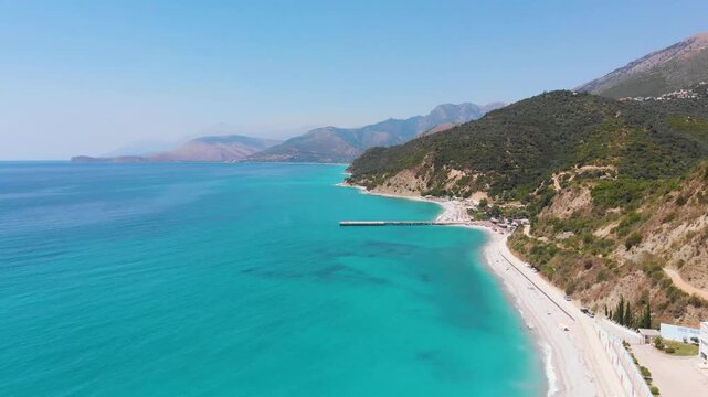 Bune bay, Albania, drone aerial view. Albanian seashore