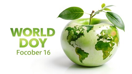 World food day focober 16 with green apple and world map, promoting international awareness of nutrition, hunger, and sustainable agriculture