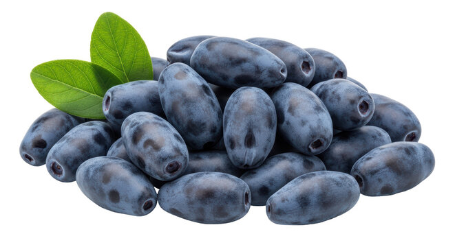 Isolated Heap of Haskap Berries with Leaves
