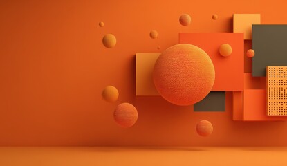 Minimalistic abstract composition with geometric shapes and orange color accents