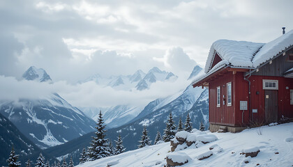 mountain hut in the snow, HD and 4k image