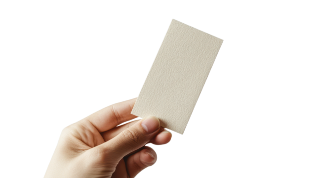 A hand is holding a blank card against a neutral background, ideal for showcasing design concepts or branding ideas