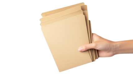 Individual holds several brown file folders, likely for document organization and management in an office environment