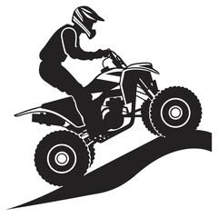 Fototapeta premium Rider on quad bike ascending dirt ramp helmet action