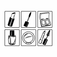 Cosmetic makeup set isolated on white background with lipstick, mascara and eyeshadow