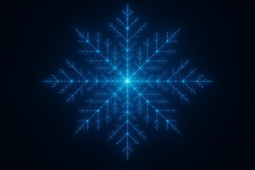 Digital snowflake fractal in glowing blue, a representation of a complex network