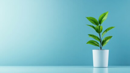 Elegant Indoor Plant in Minimalist White Pot Against Blue Background