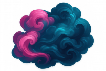 Colorful smoke cloud swirling on a transparent background, creating an abstract and artistic design