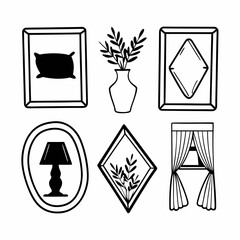 Set of home interior design elements isolated on white background