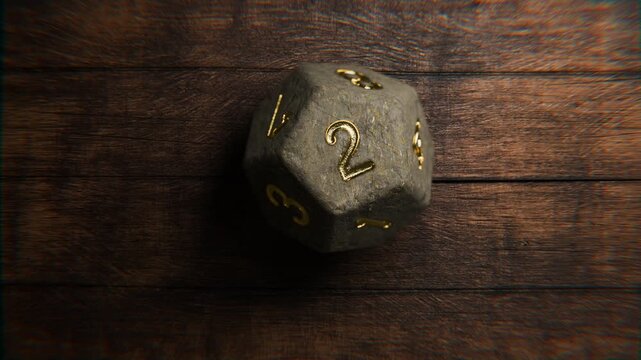 Realistic stone fantasy game dice animation showing all possible rolls from 1 to 12