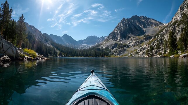 Mountain lake viewed from a kayak. - Powered by Adobe