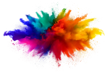 Rainbow dust powder explosion transparent PNG, isolated background. Dynamic blast eruption, vibrant colorful effect, lgbt, party, celebration, festival, color run element
