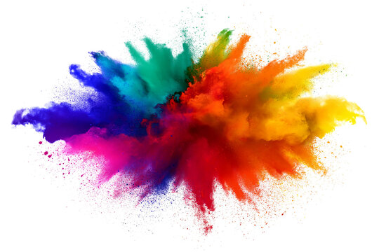 Rainbow dust powder explosion transparent PNG, isolated background. Dynamic blast eruption, vibrant colorful effect, lgbt, party, celebration, festival, color run element