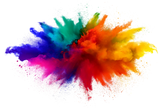 Rainbow dust powder explosion transparent PNG, isolated background. Dynamic blast eruption, vibrant colorful effect, lgbt, party, celebration, festival, color run element