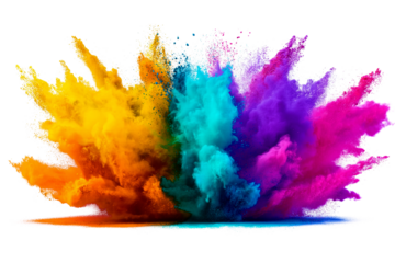 Rainbow dust powder explosion transparent PNG, isolated background. Dynamic blast eruption, vibrant colorful effect, lgbt, party, celebration, festival, color run element