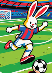funny soccer rabbit Illustrator Artwork design template poster