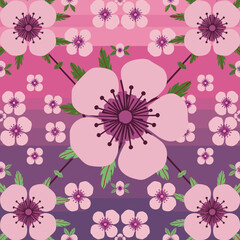 Fototapeta premium Superflat cherry blossom pattern with pink and purple gradient background