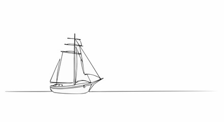 A minimalist sketch of a sailboat sailing on water.
