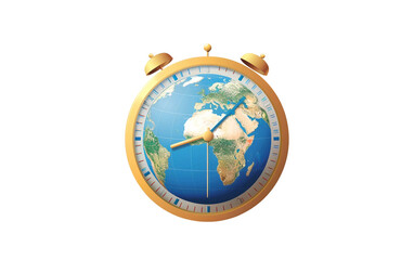 Earth Icon Integrated with Clock Illustrating Global Time Differences Isolated on Transparent Background