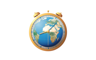 Earth Icon Integrated with Clock Illustrating Global Time Differences Isolated on Transparent Background
