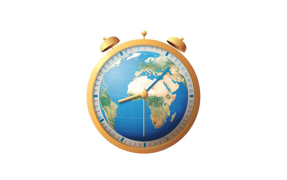 Earth Icon Integrated with Clock Illustrating Global Time Differences Isolated on Transparent Background