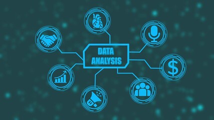Data analysis infographic with icons for finance health communication business growth and - Powered by Adobe