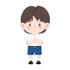 Cartoon Illustration of Thai Student Greeting