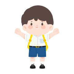 Cartoon Illustration of a Boy Student with Backpack