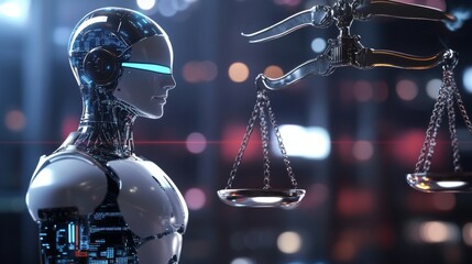 A concept image of AI law, focusing on ethical AI coding, compliance, and avoiding algorithmic bias and misuse