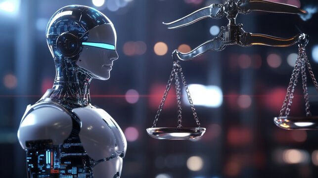 A concept image of AI law, focusing on ethical AI coding, compliance, and avoiding algorithmic bias and misuse