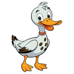 Standing Cartoon Duck Character with Orange Beak and Feet on White Background