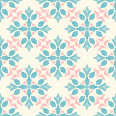 Damask seamless pattern, pastel, pink, blue, flowers, floral, tile, textile