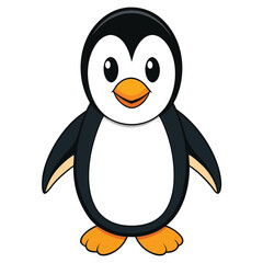 Isolated Cartoon Penguin with Orange Beak and Feet on a White Background