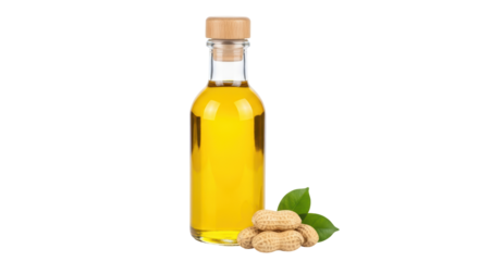 Isolated Peanut Oil Bottle and Peanuts