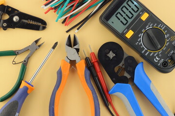 A digital multimeter for measuring the parameters of electrical circuits. Close-up. 