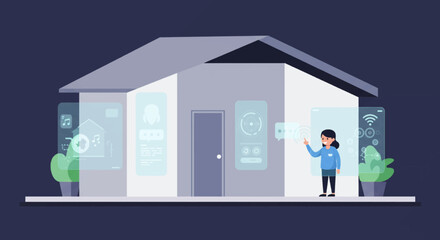 Woman Interacting with Smart Home Interface