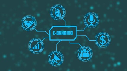 E-banking digital network infographic with financial icons and abstract background - Powered by Adobe