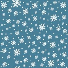 Winter Snowflake Seamless Pattern on Blue Background