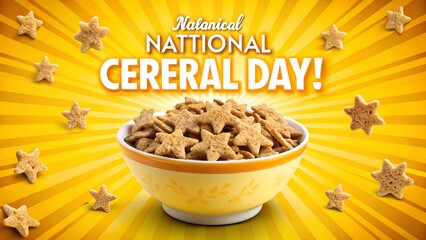 Celebrate national cereal day with a bowl of starshaped cereal, a fun and healthy breakfast option for the whole family on a bright yellow background