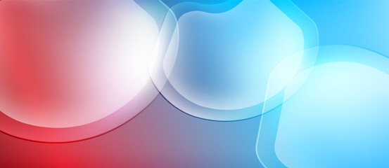 Abstract background. Red, white, blue colors blend smoothly. Soft shapes overlap creating gentle visual effect. Modern design.