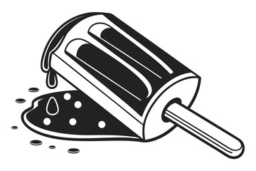 Melting Popsicle Stick, Drips, and Puddle on White Background