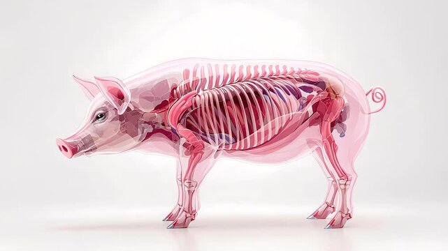 Detailed Anatomical Model of a Pig Showcasing Internal Structures and Organs