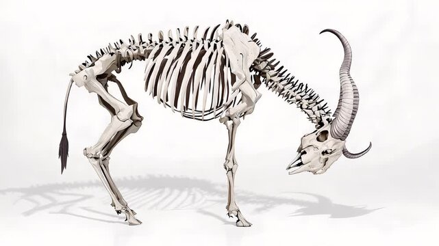 Intricately Detailed Bovine Skeleton Model on White Background for Educational