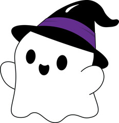 Cute little ghost with a witch's hat, purple, Halloween clip art