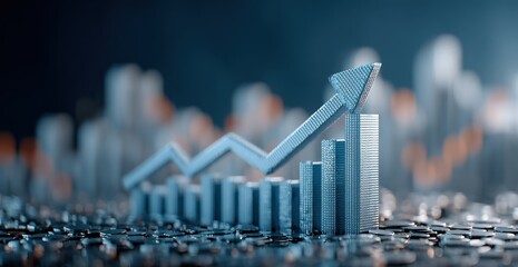 Blue 3D graph with upward trend emphasizing business growth and success