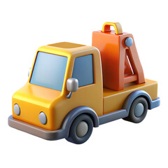 Naklejka premium Cute cartoon yellow tow truck with orange hook on transparent background