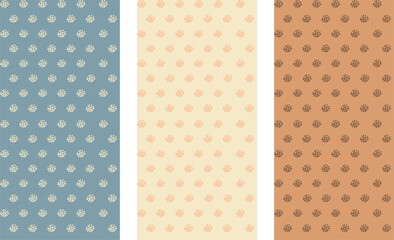 Seamless Floral Pattern Set in Blue Beige and Brown