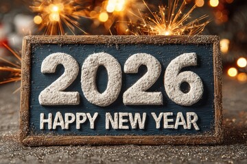 Festive 2026 new year card with vibrant sparkles and decorative elements