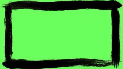 Minimal Black Hand-Painted Brush Stroke Border with Uneven Edges on Pure Green Background – Artistic Frame Overlay